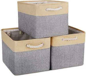Durable Eco-Friendly Square Laundry Basket Colorful Cotton Storage EVA Coating Cotton Rope Bamboo Custom Designed Fabric Bag
