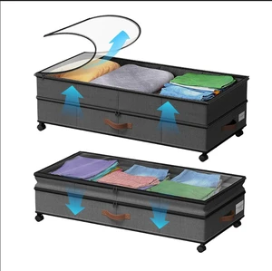 Extensible Under Bed Storage with Wheels Rolling Containers with Clear Lid Underneath Shoe Organizer Under Bed Drawer for Clothe