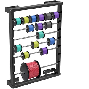 JH-Mech Wire Reel Holder With 6 Carbon Steel Rods For Electrical Industrial Retail Storage Wall Mounted Wire Spool Rack