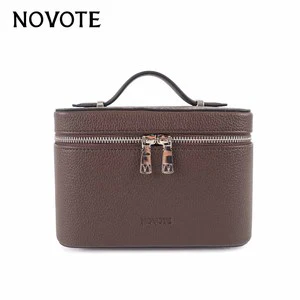 NOVOTE Custom Logo Leather Cosmetic Bag Pebble Pattern Double Zippers Large Capacity Makeup Organizers Outdoor Portable Travel