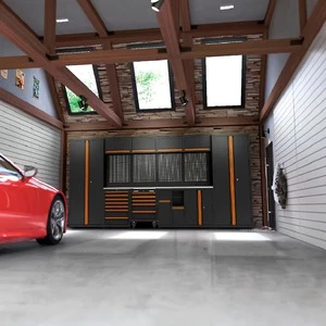 Customize OEM/OBM Modular Workshop Storage Systems 5 Drawers 3-Point Locking 200kg Load Capacity for Garage Storage Black Orange