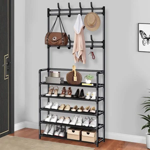 Multi Functional Five Layer Coat Rack Household Metal Clothes Hanger Living Room Clothing and Shoe Storage Rack