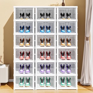 6-Layer Foldable Plastic Shoe Storage Cabinet with Over 35L Capacity Injection-Molded Office Organizer in Rectangle Shape