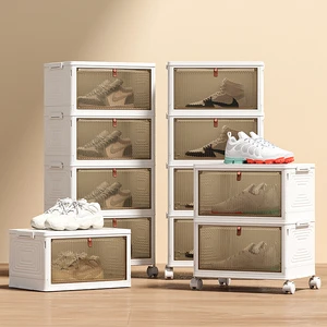 Fashionable White Plastic Foldable Shoe Box Light Clear PP Shoe Cabinet for Sneaker Storage Multi-Use for Clothing Fruit Storage