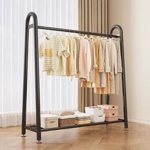 Metal Hanger Floor Coat Rack Living Room Drying Rack Modern Double Rectangle Household Indoor Storage Rack Multifunctional