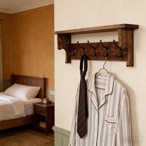 Wooden Bamboo Eco-Friendly Modern Wall Mounted Coat Rack Wall Storage Rack with Hooks and Detachable Design