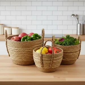 Woven Baskets for Storage Organizer With Handles for Kitchen