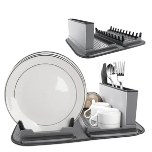 Masthome Newly Kitchen Foldable Multifunctional Dish Drying Rack And Cutlery Storage Organizer With Microfiber Dish Mat