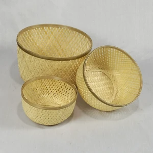 Manufacture Wholesale Bamboo Hand Made Bowl Bamboo Storage Basket Vegetable Basket With Lid Woven Basket From Vietnam