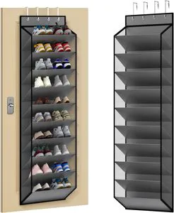 Large Factory 10 Tier Foldable Over the Door Shoe Organizer with Deep Pockets Non-Woven Fabric Hanging Shoe Storage Rack