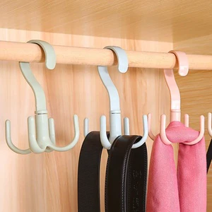 Multi-Functional Creative 4-Claw Rotating Hook Rack Wardrobe Organizers for Tie Bag Shoes Storage for Bathroom Bedroom Closets
