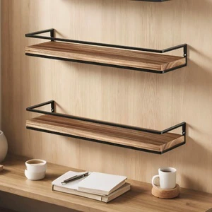 High Quality Burnt Rural Wooden Floating Rack Wall Mounted Storage Rack Suitable for Bedrooms, Living Rooms, Bathrooms, Kitchens