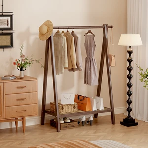 Freestanding Multifunctional Bamboo Coat Rack with Rattan Shelf for Bedroom Living Room Hanging Storage Organizer
