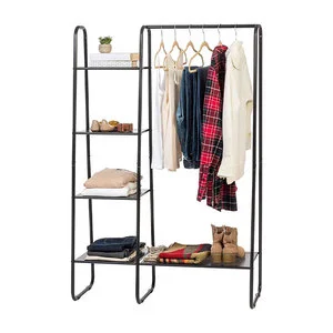 Modern Minimalist Iron Storage Rack Indoor Clothes Hanger Simple Black Movable Iron Storage Coat Rack for Living Room