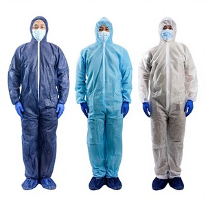 Disposable Non-woven One-piece PP Protective SMS Clothing Zipper Hood Dustproof Dirtproof Workwear Factory Stock Class I GB