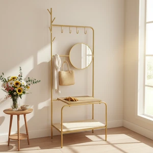 Multifunctional Freestanding Metal Coat Rack for Shoes Furniture Living Room Towel Storage Includes Cleaning Tools Dinnerware