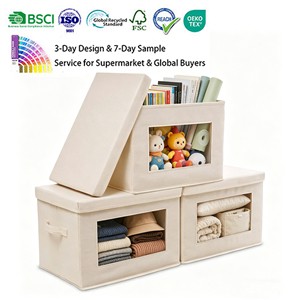 New Square Fabric Large Foldable Storage Box With Handles And Transparent Window Durable Clothes Organizer With Lid