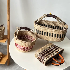Colorful Lightweight Eco-Friendly Seagrass Woven Handmade Multifunction Storage Basket for Bathroom Living Room Garden