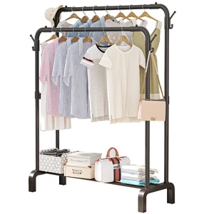 110cm Metal Double Rod Coat Rack Durable Living Room Household Storage Shoe Clothes Rack Stylish Foot-Standing Design for