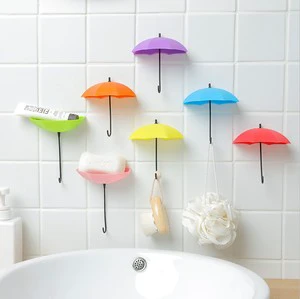 Creative Small Door Adhesive Wall Umbrella Hook Non-Nailing Plastic with Lovely Design