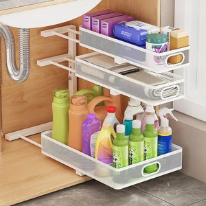 Pull Out Organizer 3-Tier Multi-Functional Cabinet Storage Rack with Sliding Rails Adjustable Spice Shelf for Kitchen & Bathroom