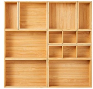Drawer Storage Box 9-piece Bamboo And Wooden Kitchen Makeup Table Drawer Storage Box Silverware Tableware Wooden Container Tray