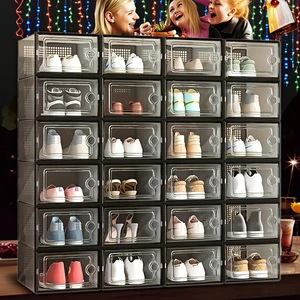 GREENSIDE Double-frame Thick Transparent Plastic Basketball Shoe Storage Box with Foldable Lid-style Design