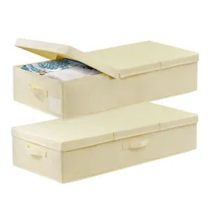 Modern Foldable Linen Rectangle Under Bed Clothes Organizer Storage Bins Large Underbed Containers with Lids