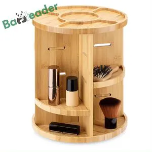 Multi-function Desktop 360 Degree Rotating Wood Cosmetic Makeup Storage Organizer Bamboo Cosmetic Rack