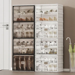 Transparent Visibility Shoe Storage Box Multi-layer for Choose Folding Shoe Organizer Stackable Shoe Box Magnetic Cabinet Door