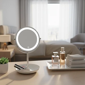 Factory New Products Home Basics Chrome Personalized Magnifying Cosmetic Storage Mirror With LED Light And Dual Sided