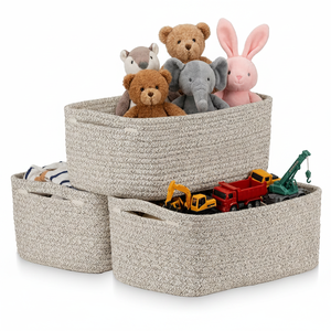 Cotton Rope Storage Basket Bins Woven Basket For Organizing Shelves Rectangle Decorative Baskets Nursery Basket Organizer
