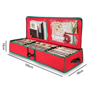 High Capacity Christmas Wrapping Paper Gift Wrap Organizer Box Cross Border Holiday Under-Bed Storage Bag with Reinforced Handle