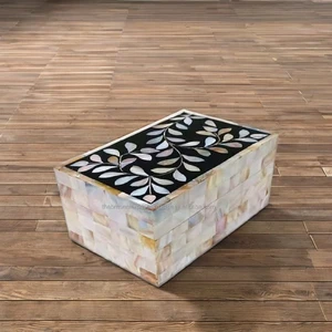 Elegant Handcrafted American Style Floral Mother Pearl Storage Boxes Rectangle Shape Durable Cosmetic Organizer Sea Jewelry