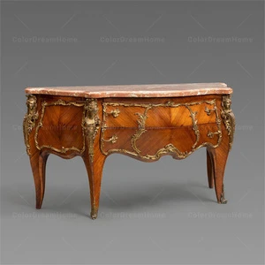 French Carved Wooden Small Storage Cabinet Marble Top Antique Solid Wood Chest of Drawers