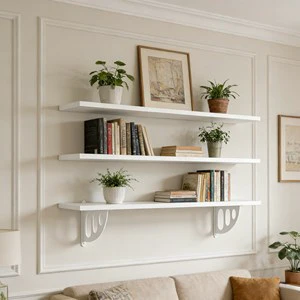 Minimalist Wall Storage Shelf with Hollowed-Out Brackets - Space-Saving Home Organizer