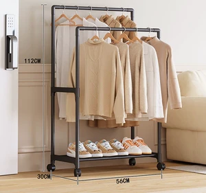 1 Layer Modern Multi-functional Metal Coat Rack Freestanding Bedroom Clothes Organizer Garment Rack with Shoe Storage Shelves