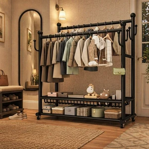 Cloakroom Closet Coat Rack Modern Coat Rack Storage Rack Metal Coat Rack with Adjustable Shelves