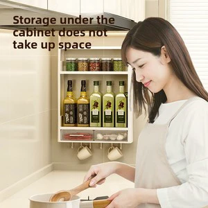 Plastic Kitchen Wall-Mounted Drill-Free Three-Tier Storage Rack for Small Items Multi-Functional Seasoning Organizer