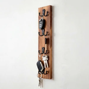 Vertical Key Holder for Wall Mounted Wooden Key Rack Organizer with Hooks for Home Entryway Storage Solution for Keys Wallets