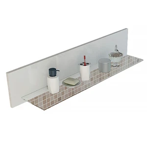 Jet-Line White High-Gloss Bathroom Corner Shelf with MDF and Glass 90x20cm Wall-Mounted for Storage