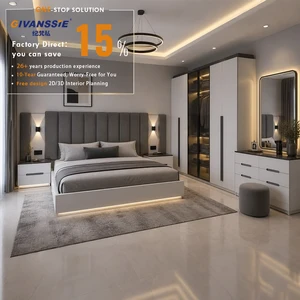 Italian Style Luxury Wood Queen/King Size LED Floating Bed Storage Bedroom Suite Including Closet & School Use Vanity Desk