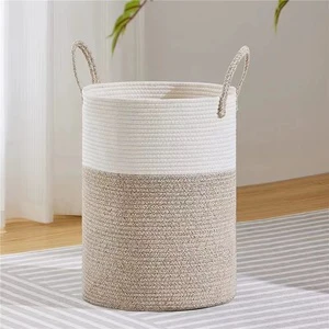 Custom Eco Friendly Woven Collapsible Storage Basket Laundry Baskets Cotton Rope Blankets Clothes Storage Basket for Bedroom