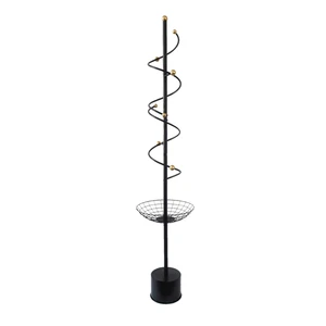 Factory Directly Sale Metal Clothes Tree Hanger Rack with Storage Tray 6 Hooks Multifunctional Standing Coat & Hat Organizer
