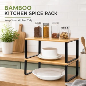 Wooden Handicrafts Kitchen Cabinet and Counter Shelf Organizer Stackable & Expandable