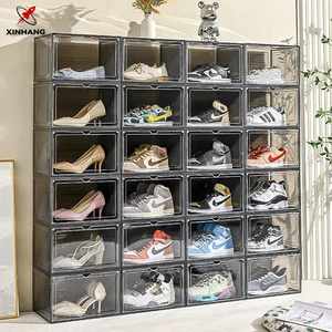 Xinhang Manufacture Hot Sale Plastic Shoe Case Storage Box Stackable Black/White Transparent Shoe Boxes Shoe Box With Magnet