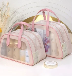 Wholesale Women's Double-layer Wash Bag PVC Beauty Travel Waterproof Swimming Fitness Shower Makeup Toilet Storage Bag
