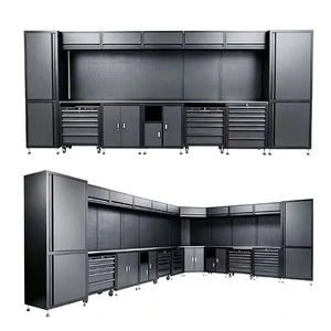 Modular Metal Cabinet Set 48 Drawers Padlockable Rolling Wheels Industrial Style Customizable Length for Garage Workshop Storage