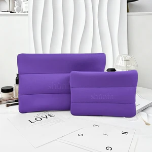 Oem Factory Custom Neoprene Puffy Purple Bubble Pouch Case Beauty Skincare Storage Scuba Toilet Cosmetic Makeup Bag
