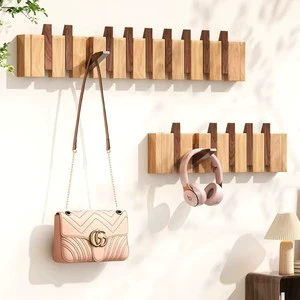Piano Key Design Natural Wooden Hook Wall Hanging Creative Storage